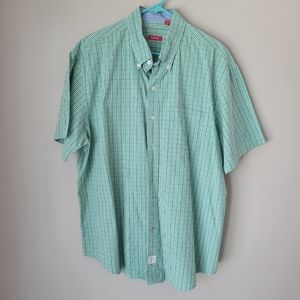 Izod Green Mini Check Short Sleeved Button Down Shirt Size XL